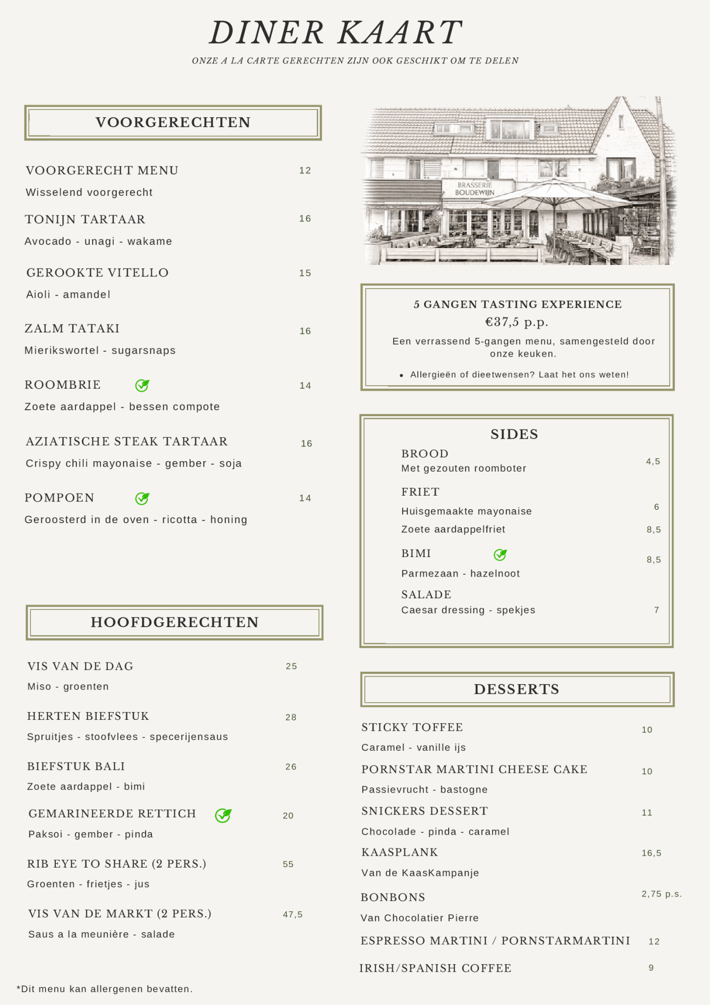 Menukaart Brasserie Boudewijn